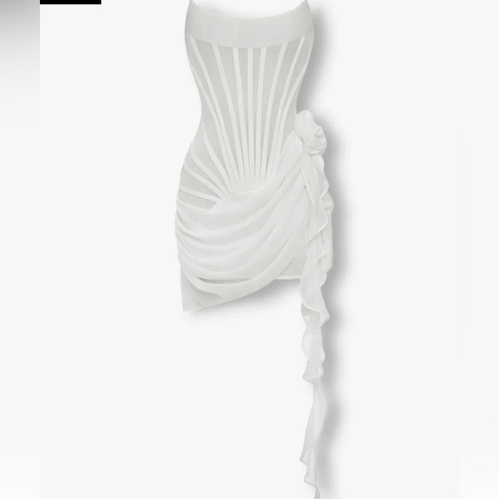 Heiress Beverly Hills WHITE CHIFFON MESH CORSET FLOWER DRAPE MINI DRESS